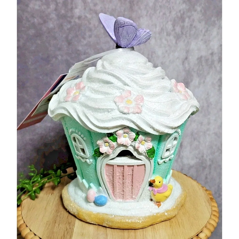 Easter Pastel Cupcake‎ Gingerbread House LIGHT UP Figurine Tabletop Decor 9
